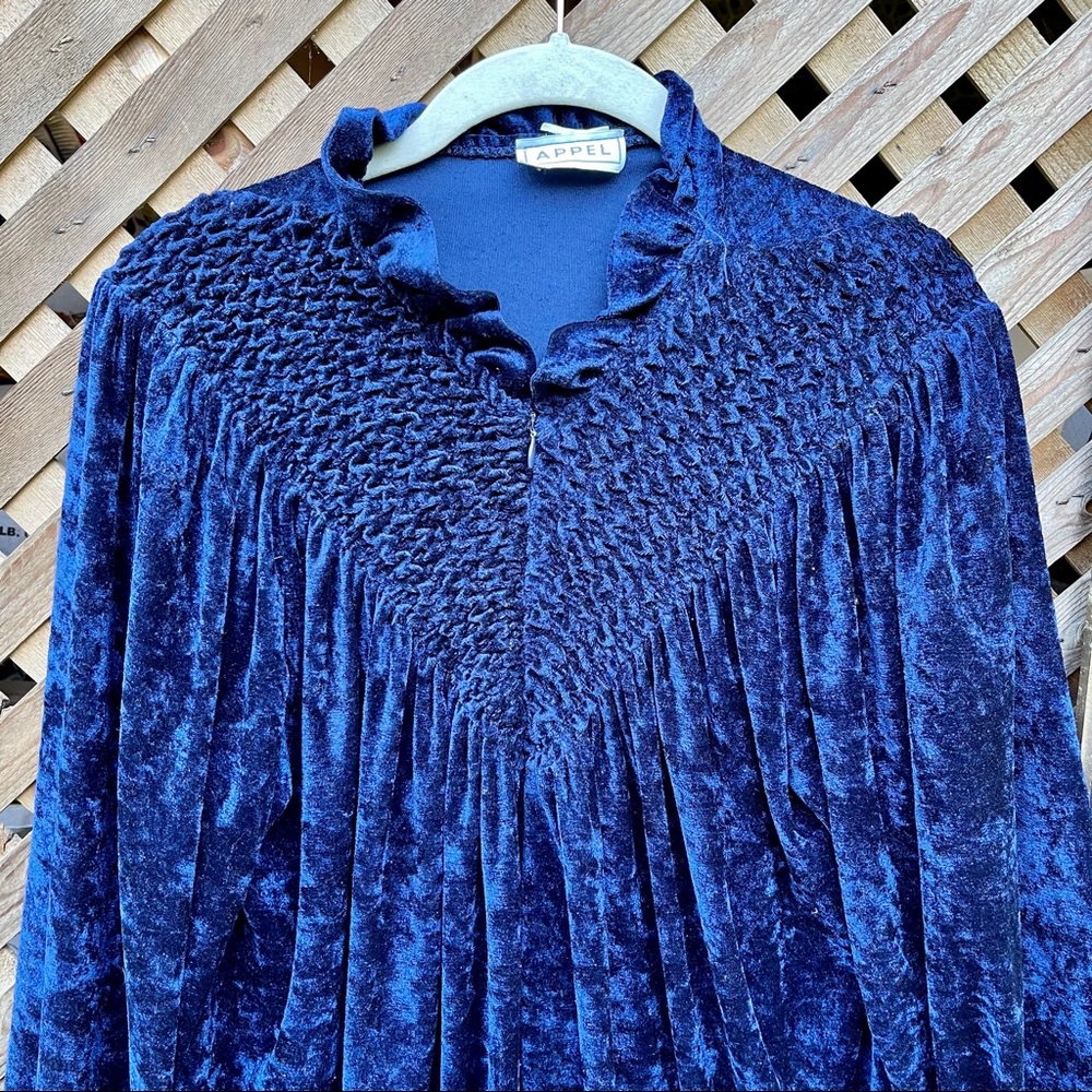 Plush Robe 1980s Zip front crushed Velour Royal Blue Maxi Housedress - Picture 7 of 16